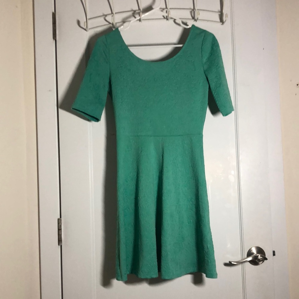 pink owl green mini dress with 3/4 sleeves